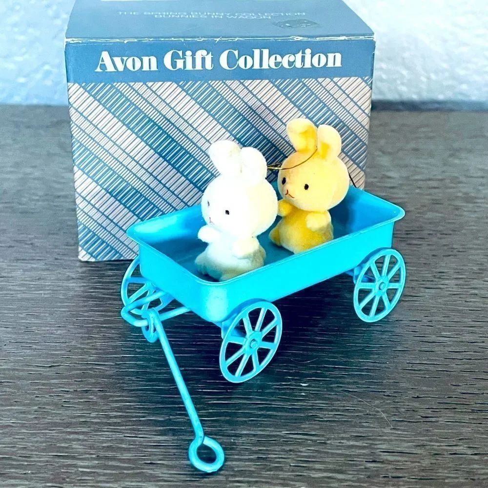 Avon Easter Spring Bunnies in Wagon Rabbit Holiday Ornament